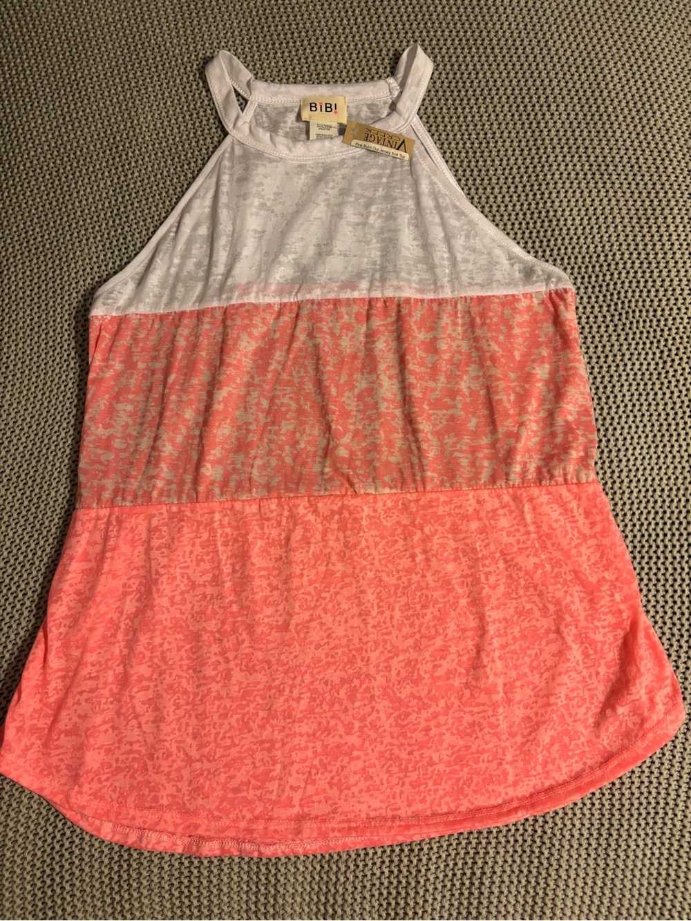 BiBi White and Coral Colorblock Halter Tank Top